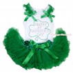 St Patrick's Day White Baby Pettitop Kelly Green Ruffles & Bows & Sparkle Rhinestone Clover Print & Kelly Green Newborn Pettiskirt NN249